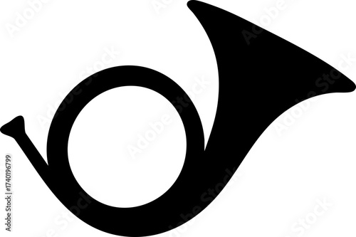 Silhouette of a baroque horn showing its coiled tubing and flared bell as a traditional wind instrument.