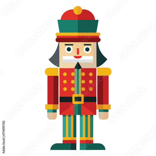 An isolated, detailed miniature nutcracker figure, a classic, traditional Christmas decoration and toy.