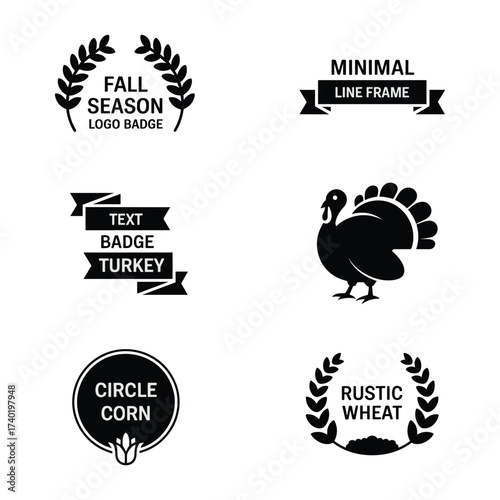Thanksgiving Fall Badge Frame Logo Vector Silhouette Bundle Professional Minimalist Black Flat Stock Ready 2