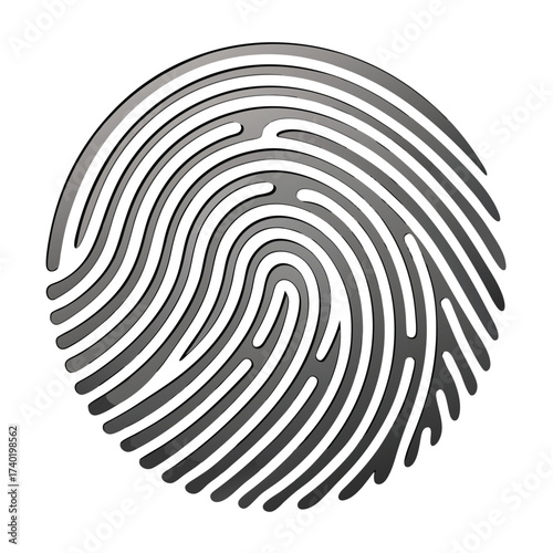 An isolated, perfect fingerprint dusted with metallic powder, suggesting forensic science, security, or identity.