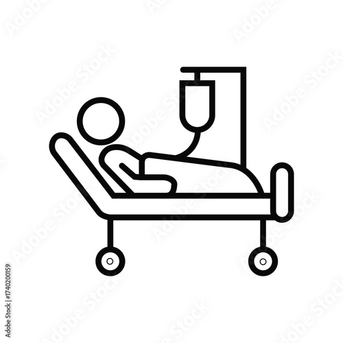 Patient in Bed on Hospital with IV Drip Medical Care icon Concept