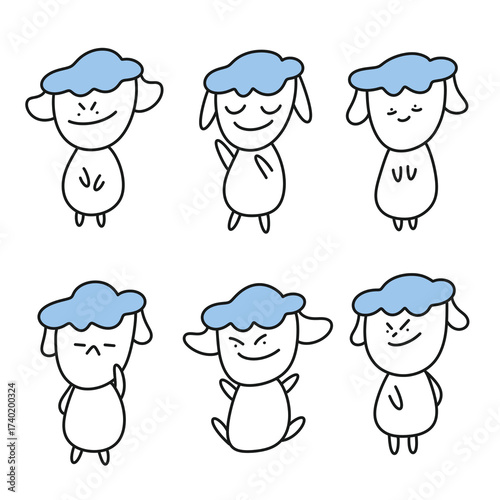 set of funny cartoon sheep. set of cartoon sheep.  sheep set. cute doodle set.
