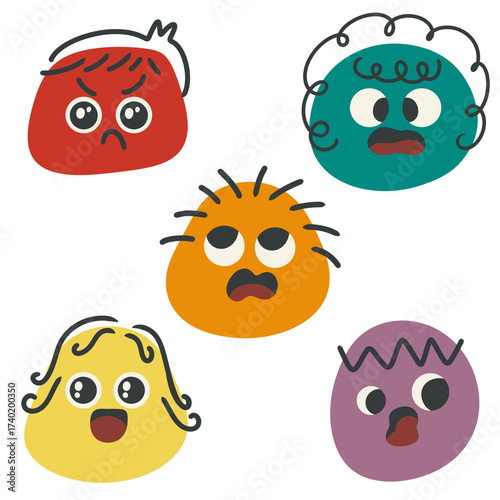 funny cartoon set. emotion set. mood. cute doodle cartoon set. cute cartoon. people. funny. color. inside out.