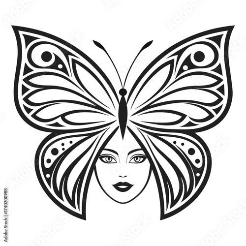 Butterfly woman logo design, a symbol of transformation, beauty, and freedom isolated on white background