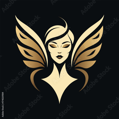 Elegant golden logo featuring a woman with wings, perfect for beauty, fashion, or spa businesses, exuding sophistication