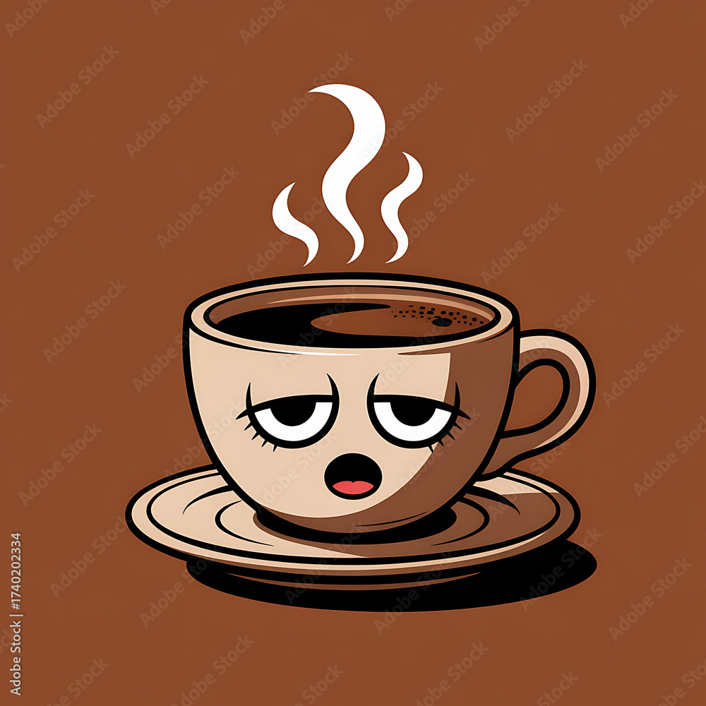 Obraz premium Sleepy Coffee Cup Cartoon
