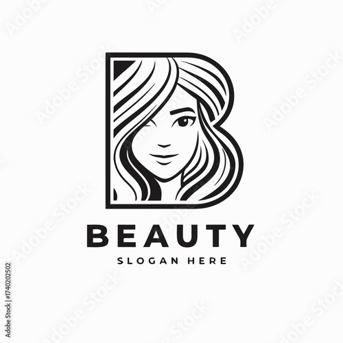 Elegant beauty logo featuring a womans face within the letter b, isolated on white background for versatile applications