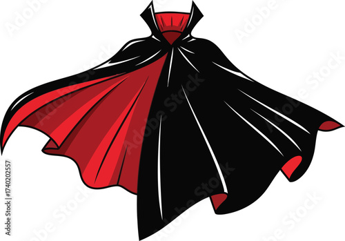 Cartoon style black and red vampire cape on white background