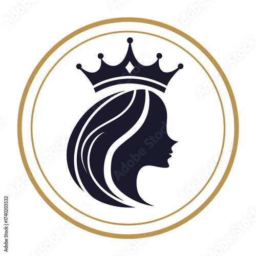 Sophisticated queen logo isolated on white background, featuring a womans silhouette with a crown, ideal for highend businesses