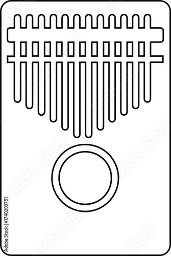 Kalimba outline silhouette showing thumb piano board with metal tines.