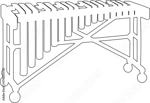 Marimba outline silhouette with wooden bars and resonators arranged in a row.