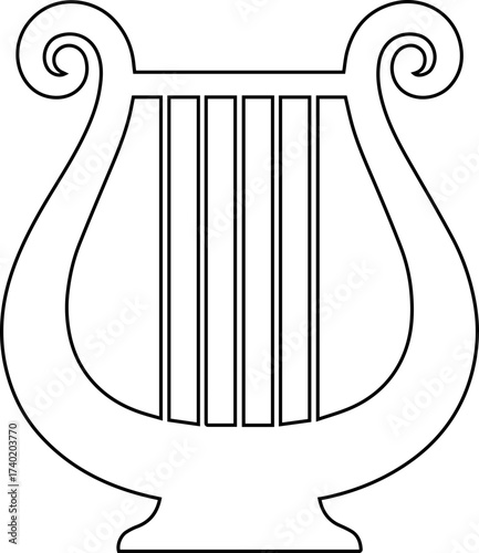 Lyre outline silhouette depicting U-shaped frame with multiple strings.