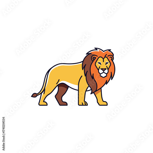 Majestic Lion illustration standing proudly with a flowing mane, symbolizing strength and royalty in a simple, clean design