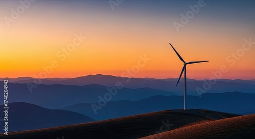 Wallpaper Mural Wind Turbine on a Mountain Ridge at Sunset Torontodigital.ca