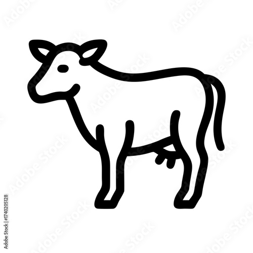 Simple outline drawing of a cow standing with visible udder and tail in black on a white background