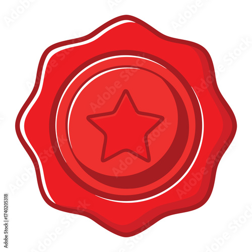 A single, isolated red wax seal stamp impression with a star or custom design, suggesting authenticity, tradition, or a vintage letter.
