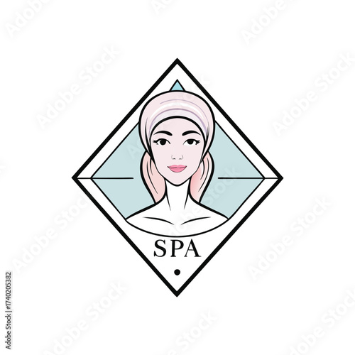 Elegant spa logo featuring a woman with a towel on her head, perfect for wellness and beauty brands isolated on white background