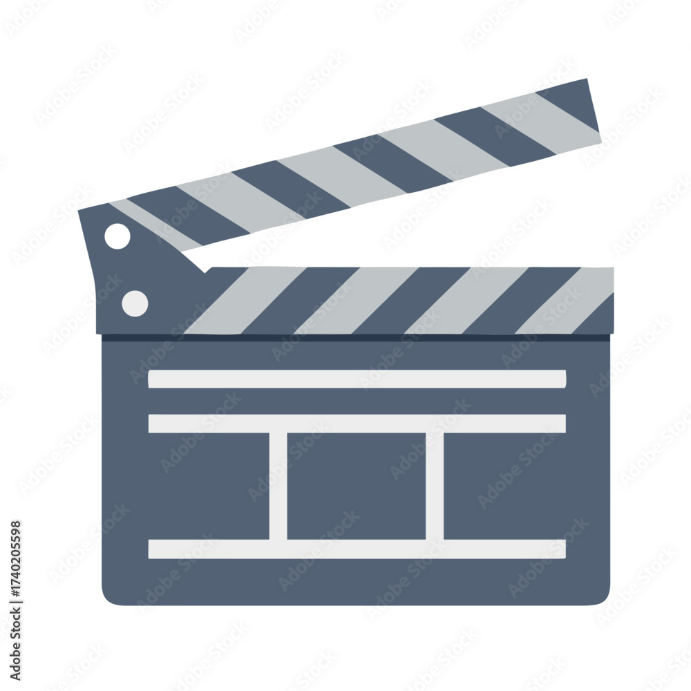 Fototapeta premium Illustration of an open movie clapperboard with gray and white stripes used in film production scenes