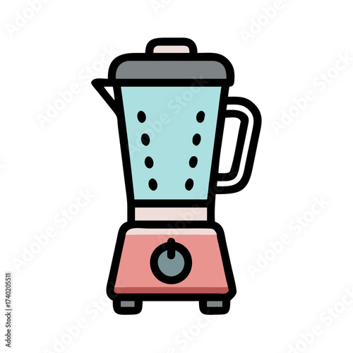 Illustration of a blender with a light blue container and a pink base on a white isolated background