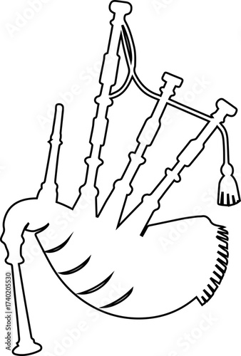 Bagpipes outline silhouette featuring air bag, chanter, and drone pipes in linear form.
