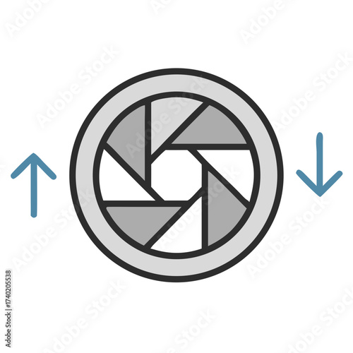 Aperture icon with up and down arrows indicating adjustment for camera settings and photography controls