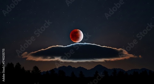 Lunar Eclipse Above Cloud Formation - A Celestial Spectacle.