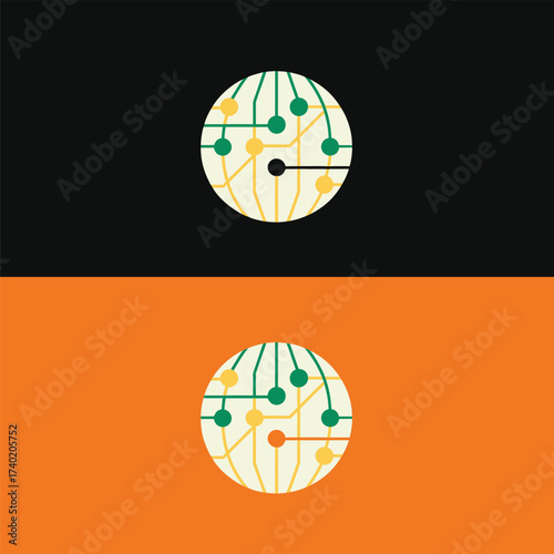 Global circuit logo design, a symbol of interconnectedness and technology, featuring a globe with integrated circuit patterns, conveying worldwide communication and innovation