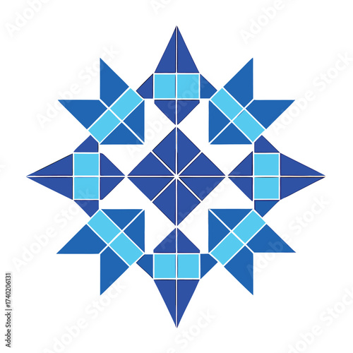 A star composed of exactly 12 small, equal-sized squares arranged to create a bold, modern, and pixelated geometric shape.