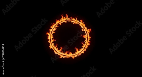 A mesmerizing ring of fire dances against the stark black backdrop, its flames swirling and flickering, creating an ethereal and captivating spectacle
