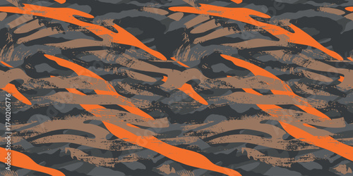 Vector seamless camo tiger stripe army fatigue pattern design	
