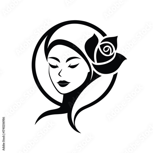 Elegant woman with rose in hair, isolated on white background, a symbol of beauty and femininity, perfect for beauty brands