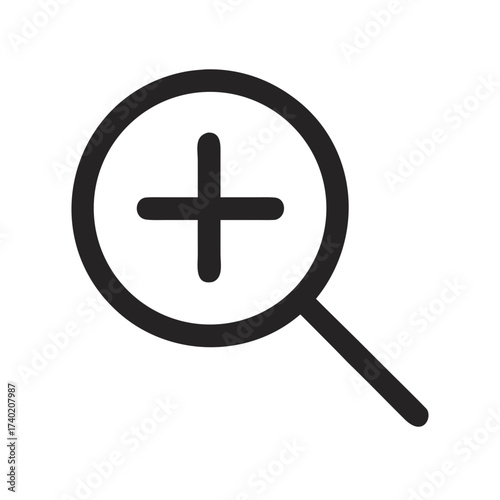 Zoom in icon magnifier glass with plus sign for search find and enlarge vector graphic illustration