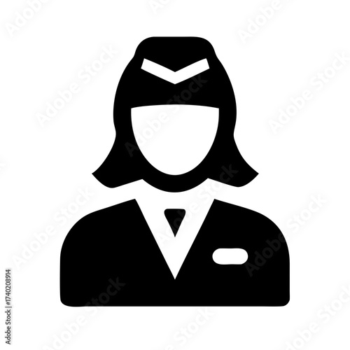 Illustration of a flight attendant with a hat and uniform in black and white vector format design icon