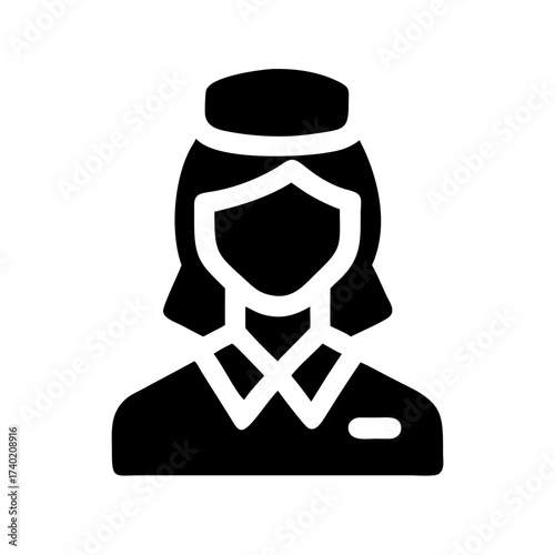 Illustration of a woman in uniform with a hat and collar showing a professional appearance and service job