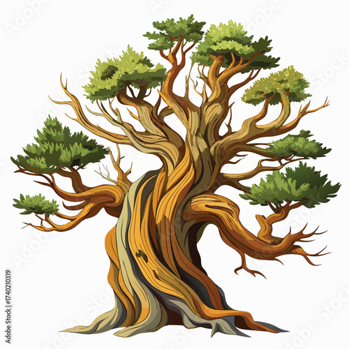 Ancient bristlecone pine with its twisted, gnarled, weathered trunk and short needles, a symbol of extreme longevity and resilience in harsh environments.