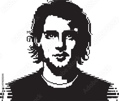 Distorted digital portrait silhouette of a man with glitch effects and textured hair