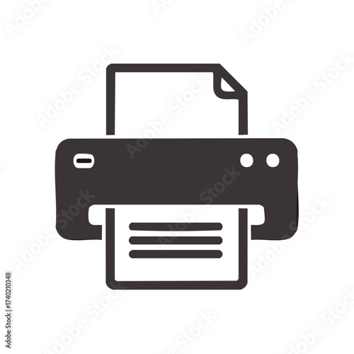 Icon of a modern digital printer outputting paper documents digitally rendered
