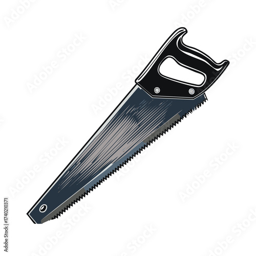 Hand saw illustration for woodworking trades carpentry lumber construction and repairs tool drawing cutting instrument equipment