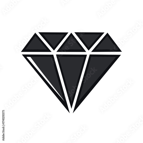 Minimalist black diamond icon with geometric facets symbol of wealth and luxury