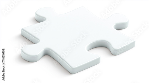 Single white jigsaw puzzle piece isolated on white background with copy space