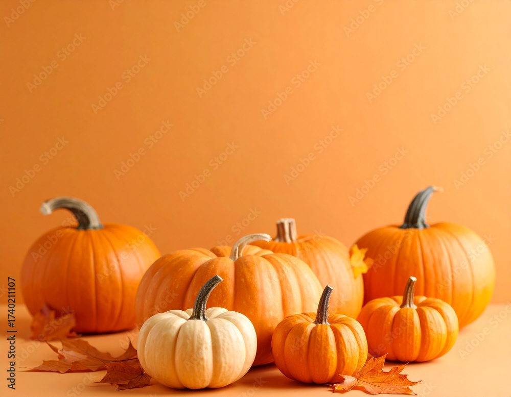 Obraz premium Autumn poster design, warm orange background