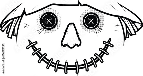 Spooky scarecrow face with button eyes for halloween fun