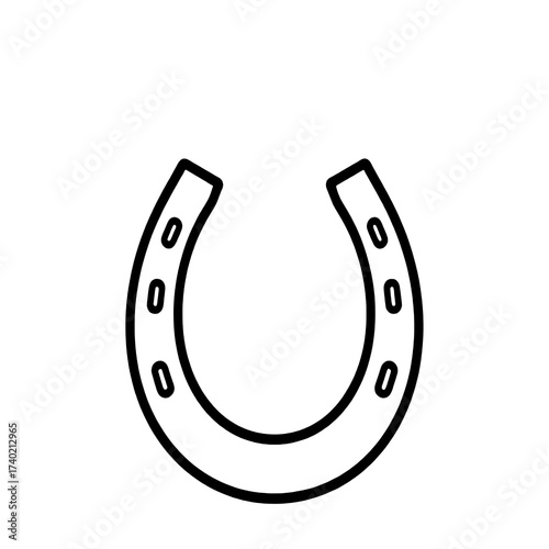 Single outlined black horseshoe icon with symmetrical nail holes, minimalist and flat, centered on a white background.