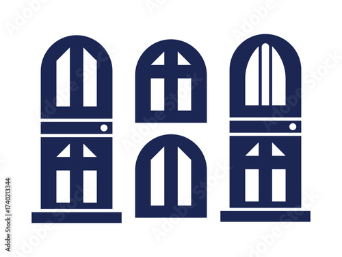 Door vector icon set showing different architectural styles, windows vector. main entrance front door isolated vector icons
