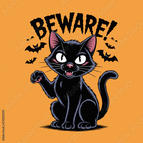 Canvas Print black cat with yellow eyes