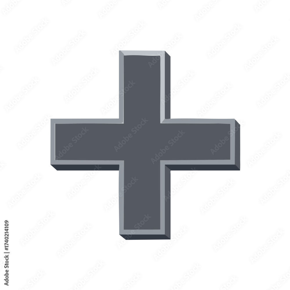Fototapeta premium Simple gray three dimensional plus symbol icon or cross graphic element