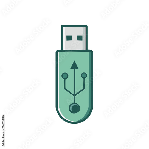 Stylized green USB flash drive with a simplified USB symbol and arrow pointing up