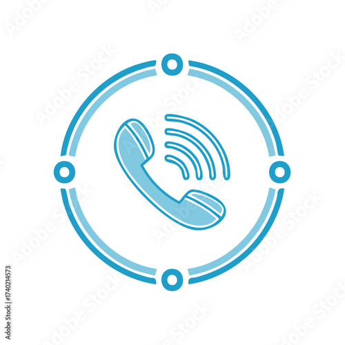 Illustration of a ringing telephone icon inside a blue circle