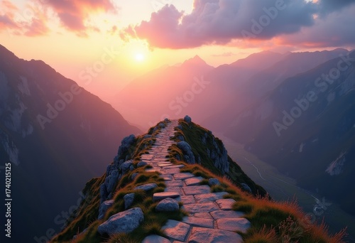 Majestic Mountain Viewpoint Sunrise Glow Vibrant Atmosphere Immersive Nature Experience