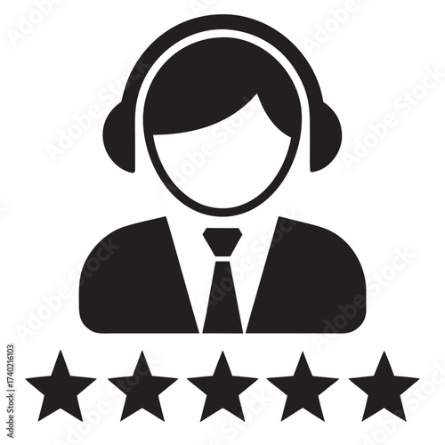 Service Icon Vector Customer Star Ratings for Female Online Support Person Profile Avatar with Headset